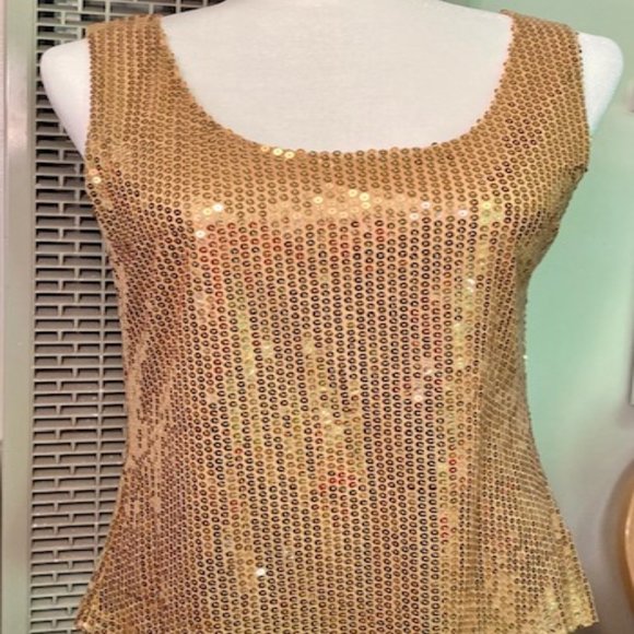 T.O.P. MI Tops - Golden Sequin Sexy Top by TOP MI, Medium Size